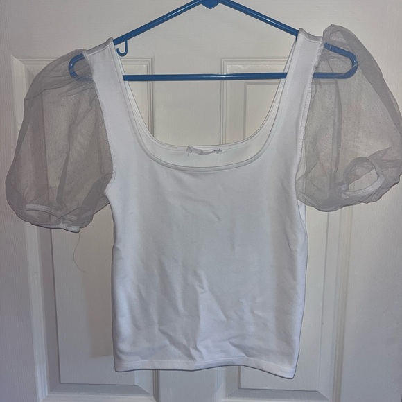 White Sheer Puffy Sleeves Top - Picture 2 of 4